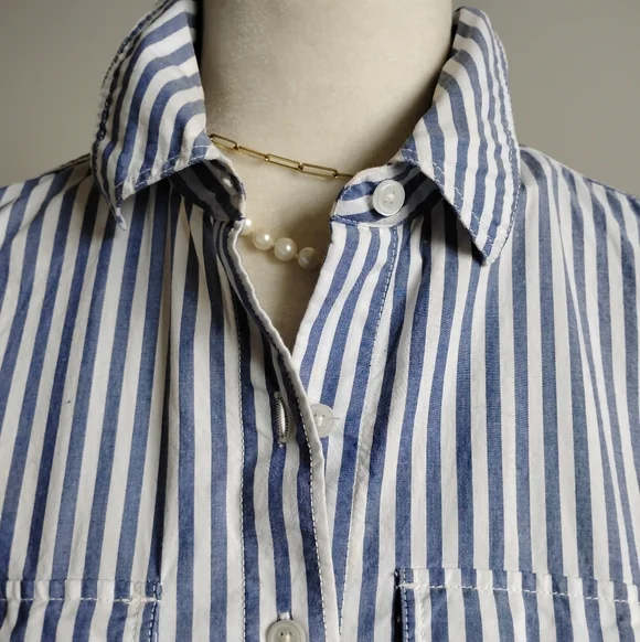 Lands' End Classic Cotton Shirt Dress Ombre Blue Stripe Preppy Size Small - Picture 7 of 17